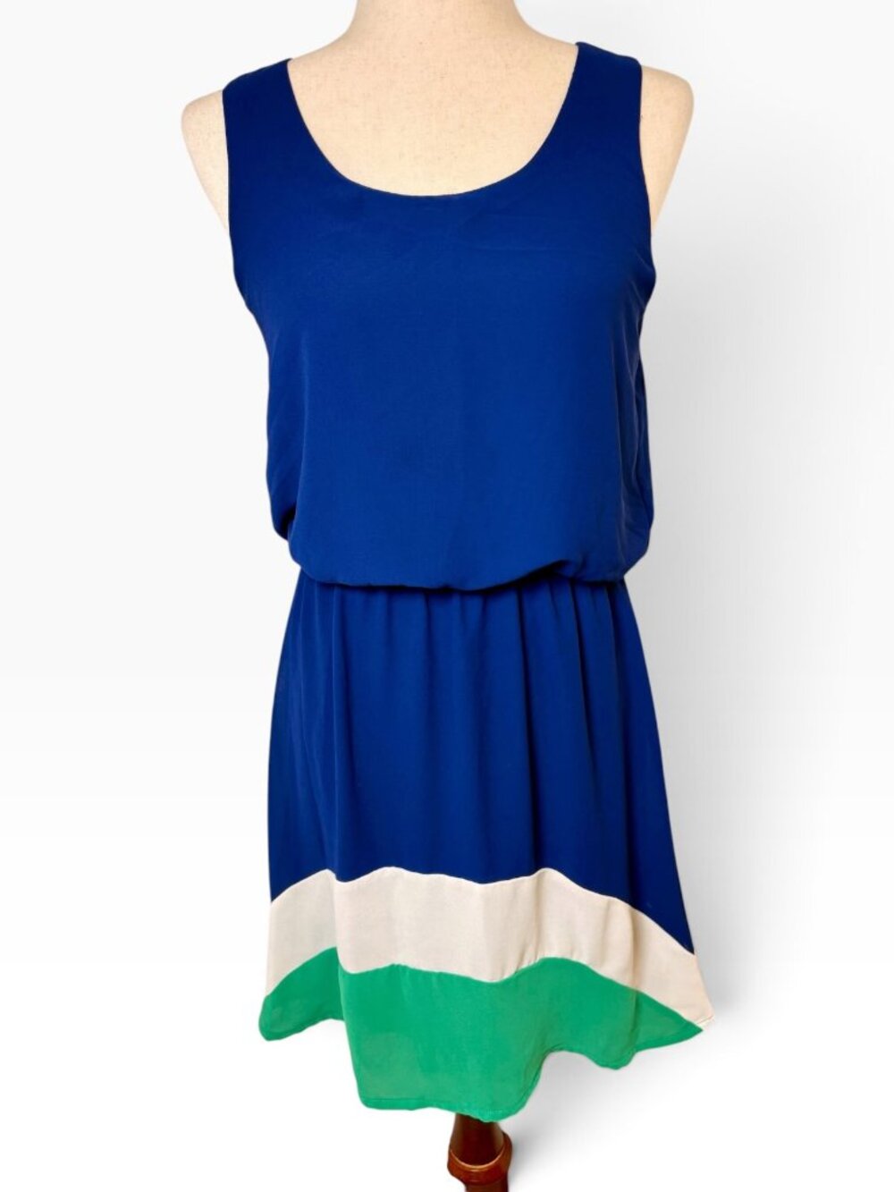 Pixley Florence Blue Green Colorblock Blouson Dress Size Small